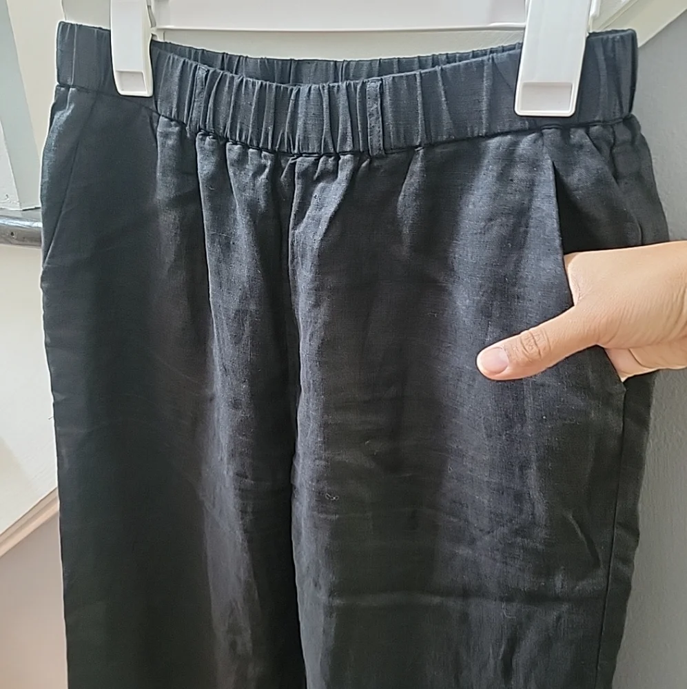 Quince Women's 100% European Linen Straight Leg Pants Black Size S Pockets - Picture 3 of 6